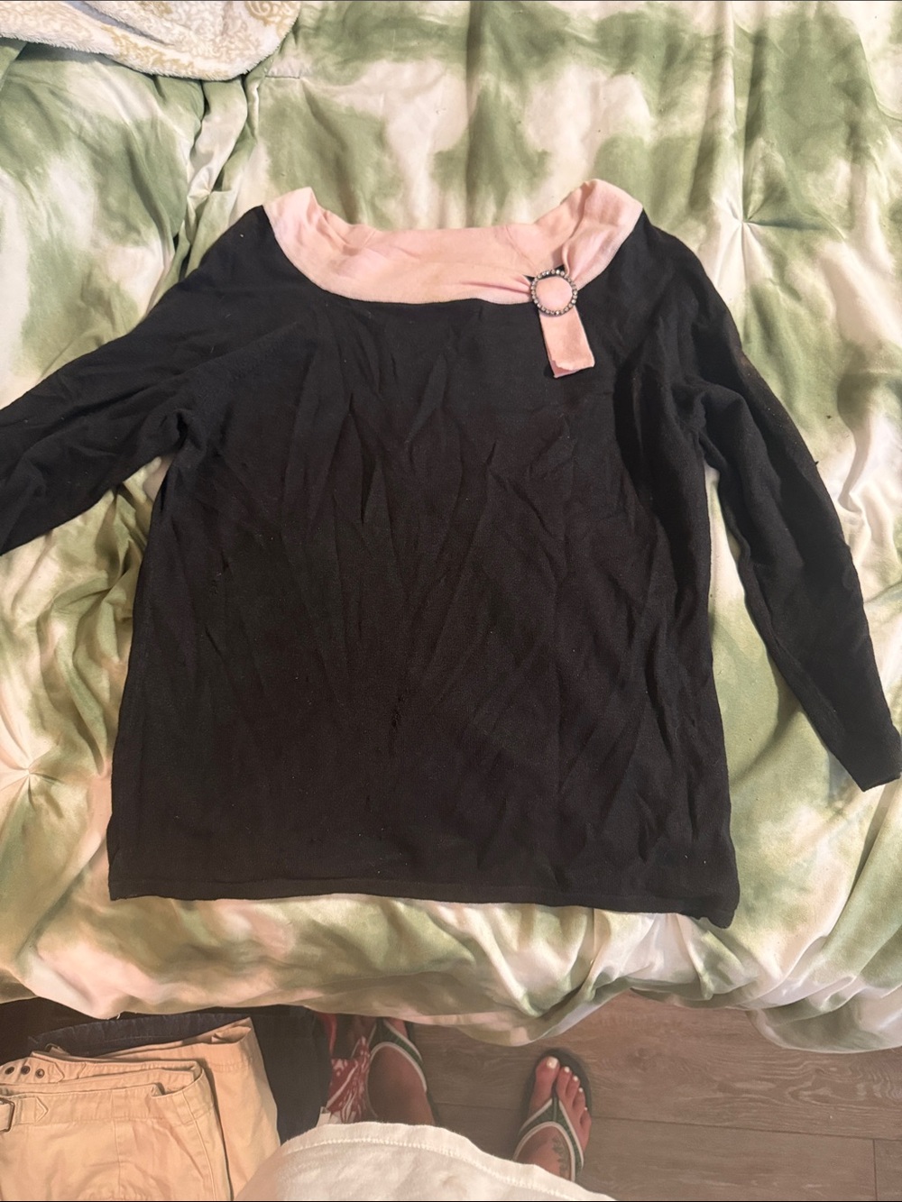 jason maxwell Black Tunic with Pink Neck Trim and Buckle